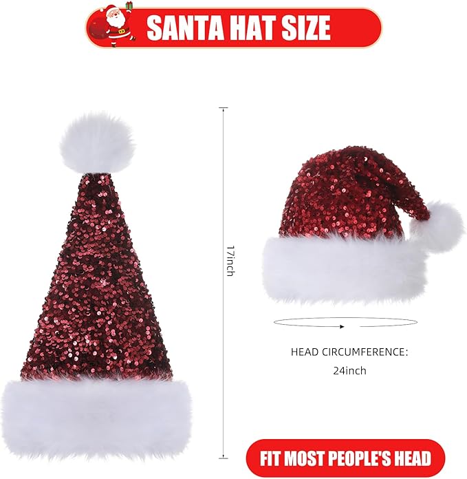 Personalized Sequin Santa Hat for Adults, Xmas Halloween New Year Holiday - Image 2