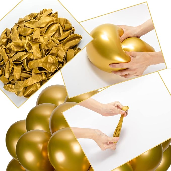 100pcs Metallic Gold Balloons, 12 inch Chrome Gold Latex Party Balloons Helium - Image 3