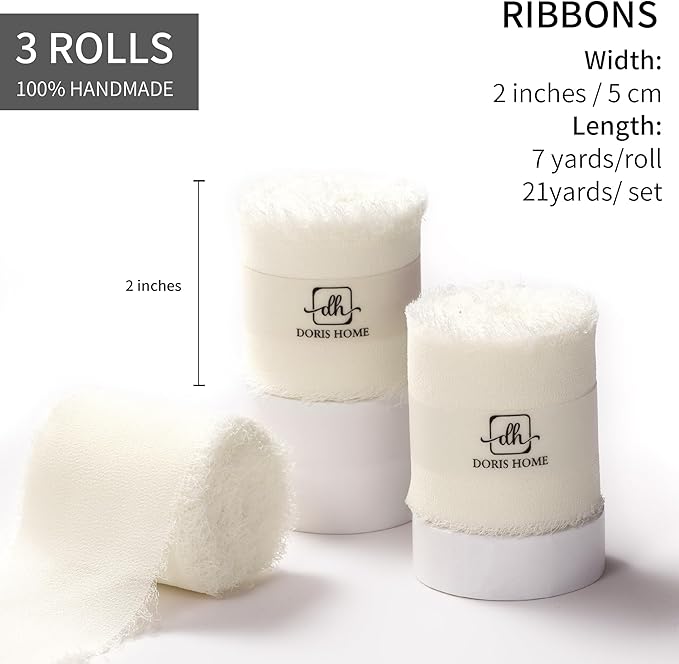 DORIS HOME Cream White Chiffon Ribbon - Image 3