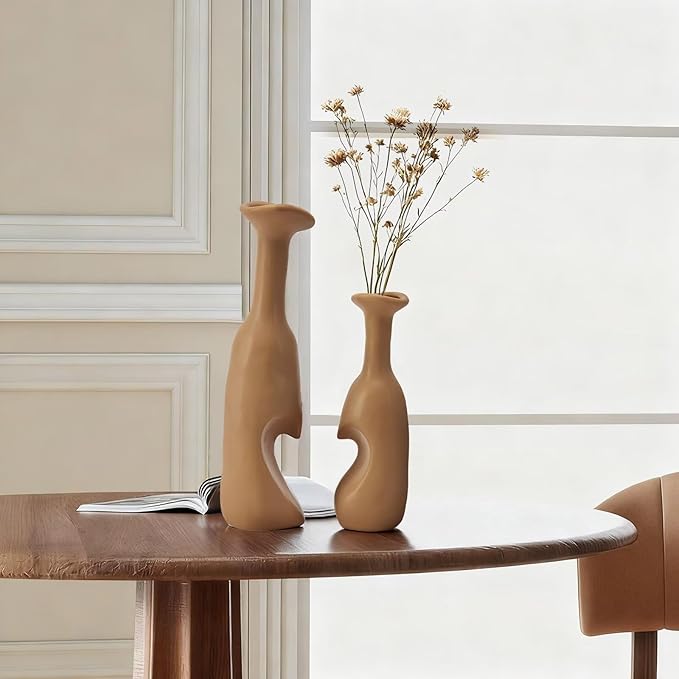Heart Shaped Small Ceramic Vases Set of 2 Home Decor Boho Vase Modern Matte - Image 5
