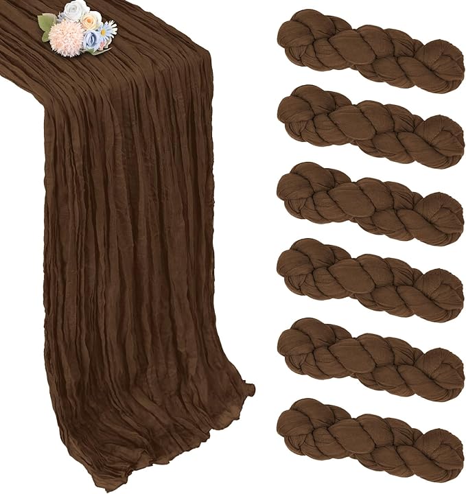 6 Pack Brown Cheesecloth Fall Table Runner 10ft Boho Gauze Fabric Cheese Cloth by Pepmily