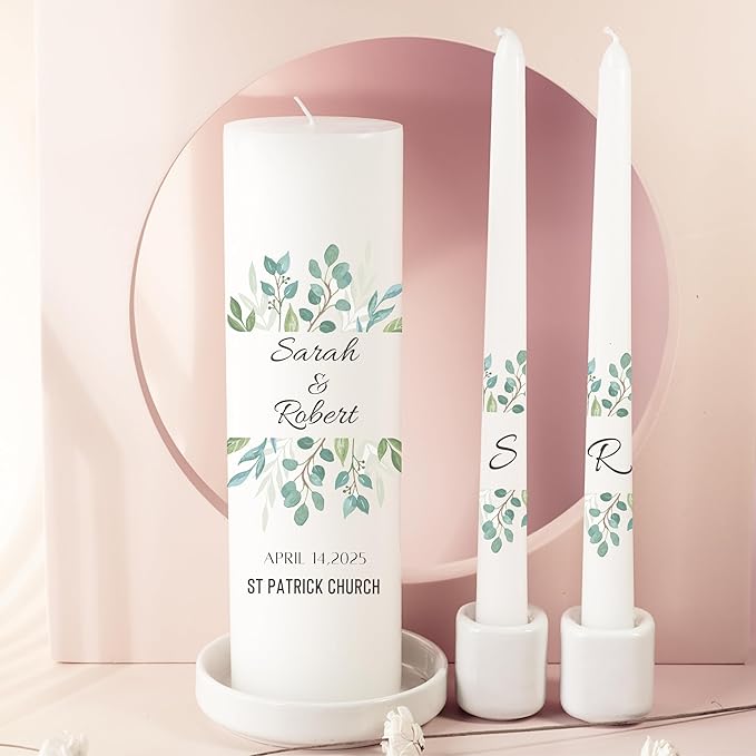 Unity Candles for Wedding, Modern Unity Set, Custom and Personalized Pillar and - Image 2