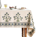 patdrea Designer Vintage Small Blue Rectangle Table Cloth, Linen Leaves Pattern by Welcometopatdrea