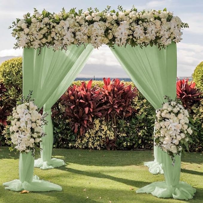 Wedding Arch Draping Fabric 2 Panels 30'' x 18FT Sage Green Sheer Chiffon Arch - Image 5
