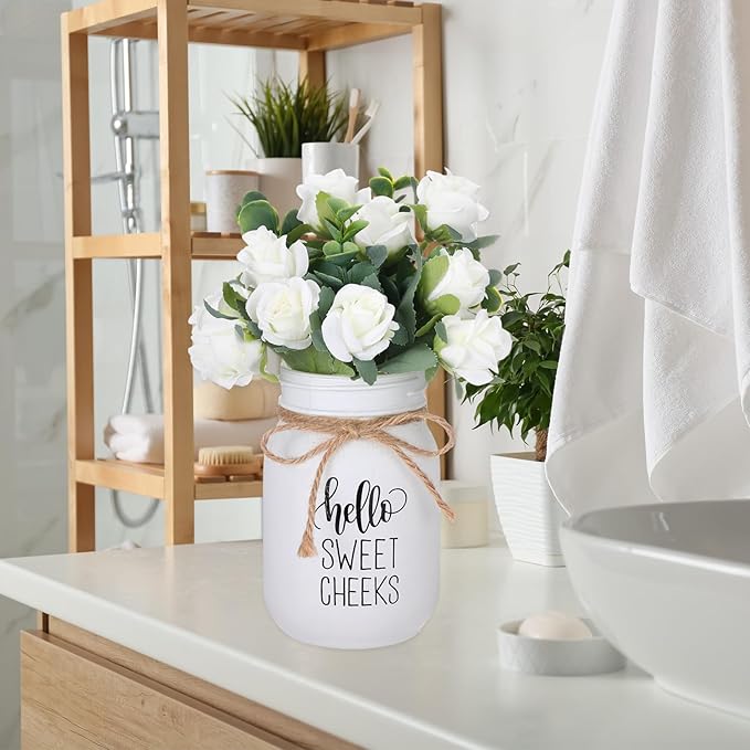 XunYee Farmhouse Bathroom Decor Hello Sweet Cheeks Sign Mason Jar - Image 5