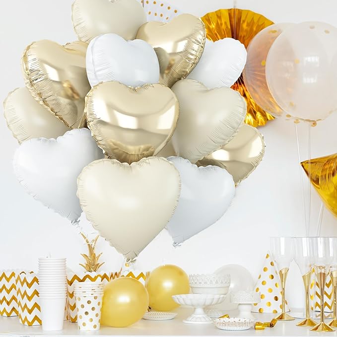 Cream White Heart Balloons, 18Inch Beige Helium Polyester Film Balloon - Image 6