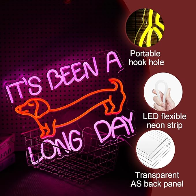 Dimmable Dog Neon Sign Pink It’s Been A Long Day Neon Light - Image 3