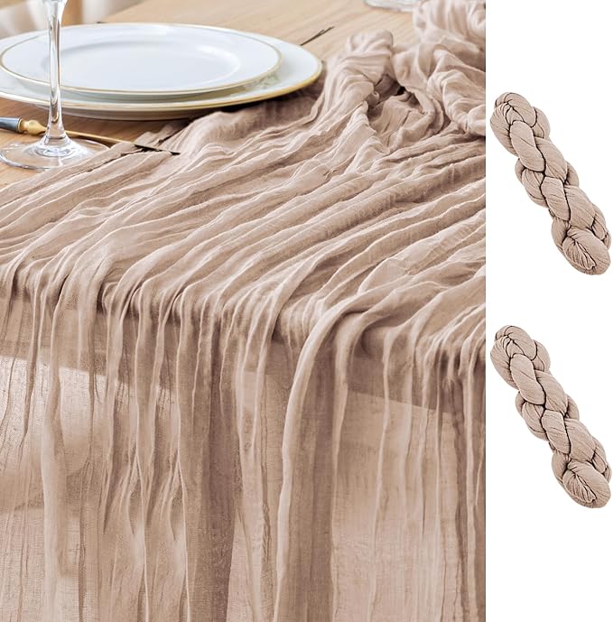 Asee'm 2pcs Cheesecloth Table Runner 120 Inches Long Nude Pink Boho Gauze by Aseem