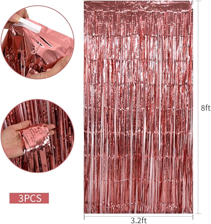 TONIFUL 3Pcs Rose Gold Door Streamers, Rose Gold Photo Booth Backdrop Metallic - Image 2