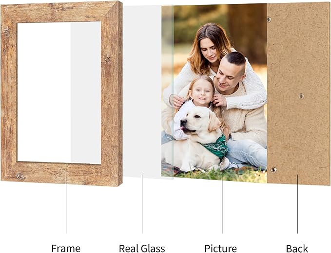 6x9 Picture Frame Set of 4, High Definition Real Glass Rustic Brown Frame - Image 3