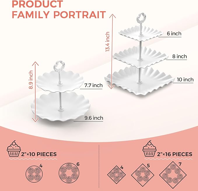 Cupcake Stand, 3-Tier Cup Cake Tower Stands & 2-Tiered Cake Holder, Treat Food - Image 3