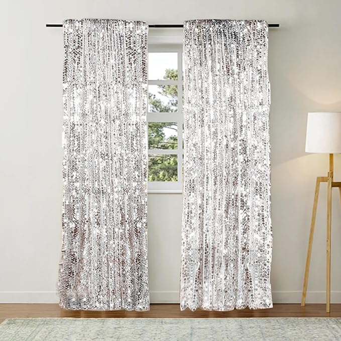 9FTx9FT Silver Big Sequin Backdrop Curtains Panels Drapes Home Party Supplies - Image 5