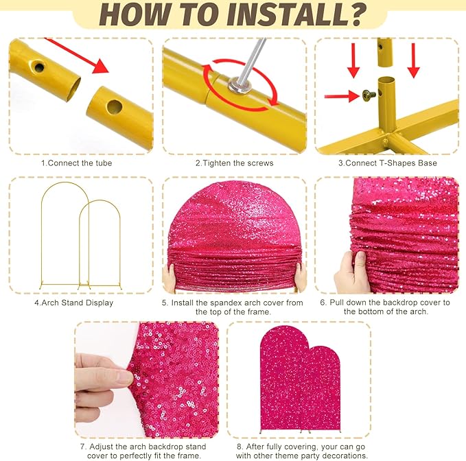 MODFUNS Arch Backdrop Stand and Cover Set 6&7.2ft Hot Pink Sequins Arch - Image 7