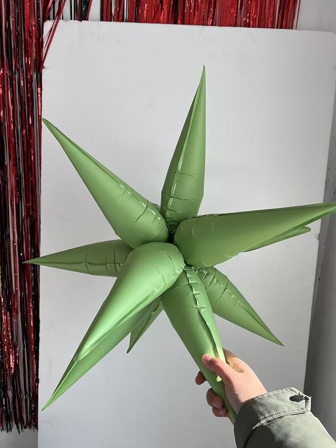 3pcs 26inch 3D matte green Explosion Star foil balloon, matte green Foil Cone - Image 3