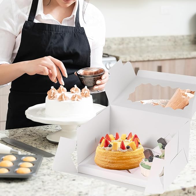 JCD 8 Packs Bento Cake and Cupcake Box 3 Holes Fit 2 Cupcakes and 1 Mini Cake - Image 3