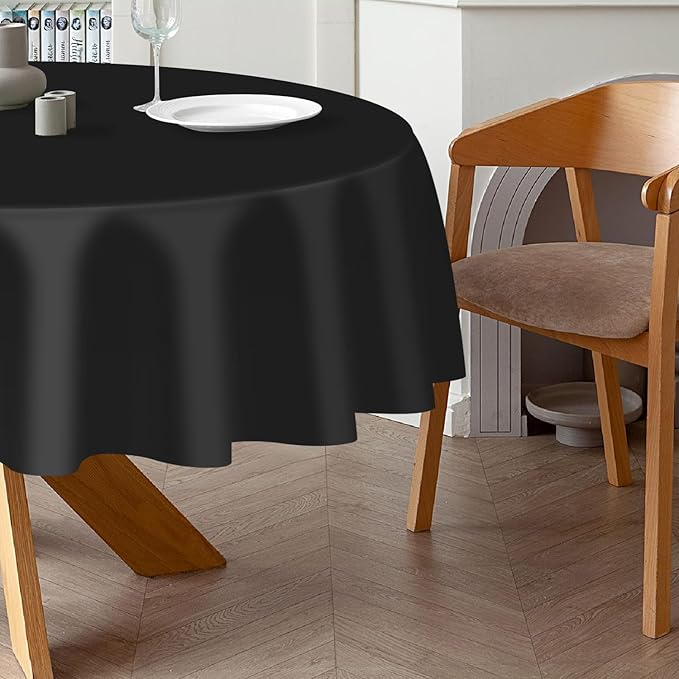 QIKSION Black Round Tablecloth 6 Pack, 84 Inch Plastic Table Cover Disposable - Image 3