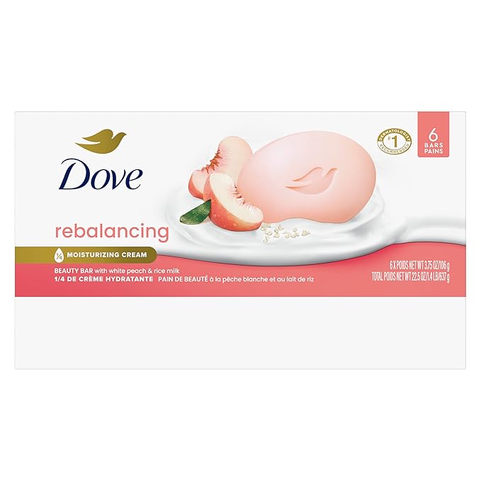 Dove Beauty Bar Soap Rebalancing White Peach & Rice Milk 6 Count - Image 2