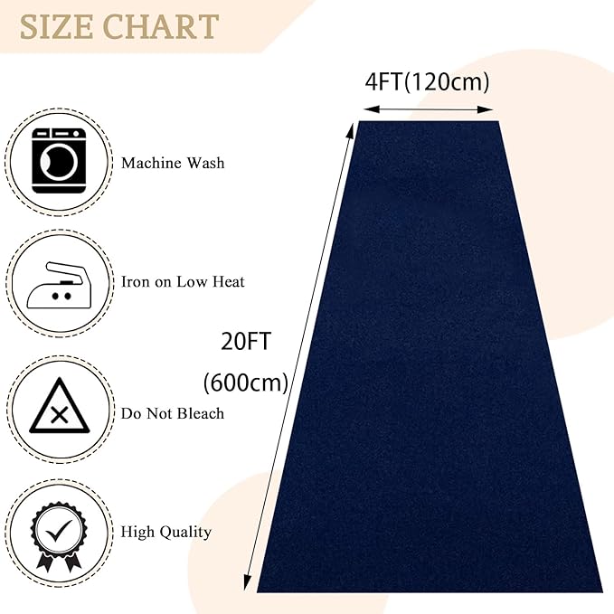MODFUNS Navy Blue Aisle Runner Wedding Runner Aisle Outdoor 4x20ft Velvet - Image 2