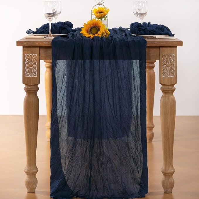 Navy Blue Cheesecloth Table Runner Fall Table Runner Boho Gauze 120 Inches Navy - Image 5