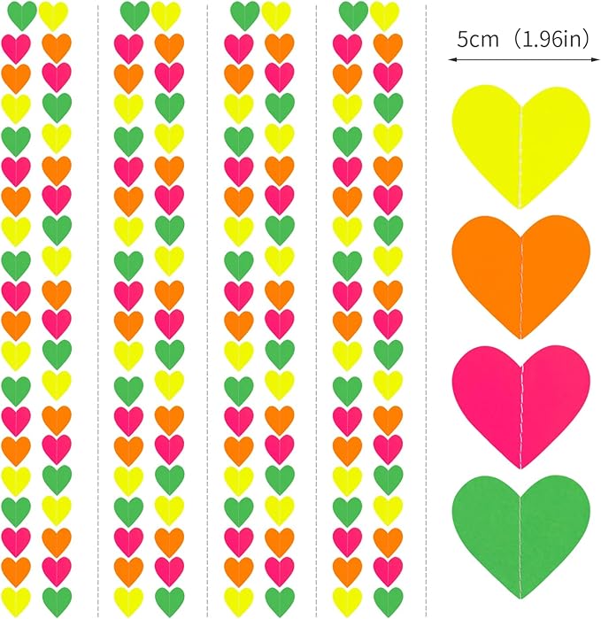 UV Neon Party Decorations Heart-Garland - 52ft Glow in The Dark Supplies - Image 2