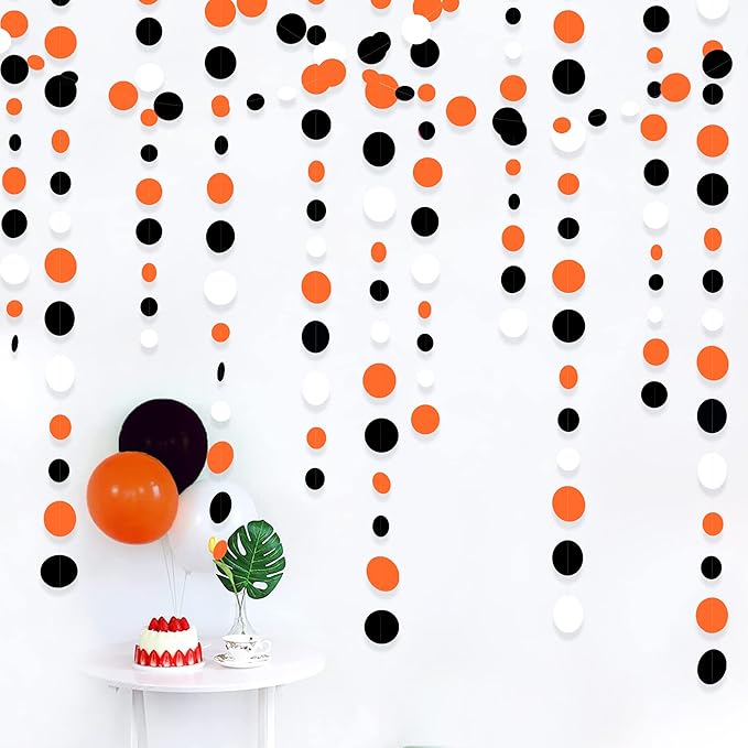 46Ft Orange Black Circle Dot Garland Black Orange and White Polka Dot Hanging - Image 3