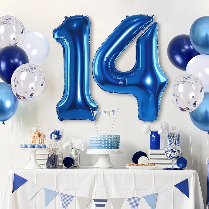 Large Foil Number 14 Balloons, Big Light Navy Blue 14 Helium Balloon - Image 6