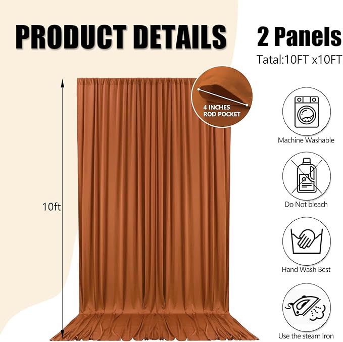 10ft x 10ft Dark Brown Backdrop Curtains - Image 2