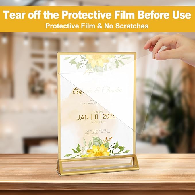 EHWINE 24 Pack Acrylic Sign Holder 4 x 6, Double Sided Gold Picture Frame Stand - Image 2