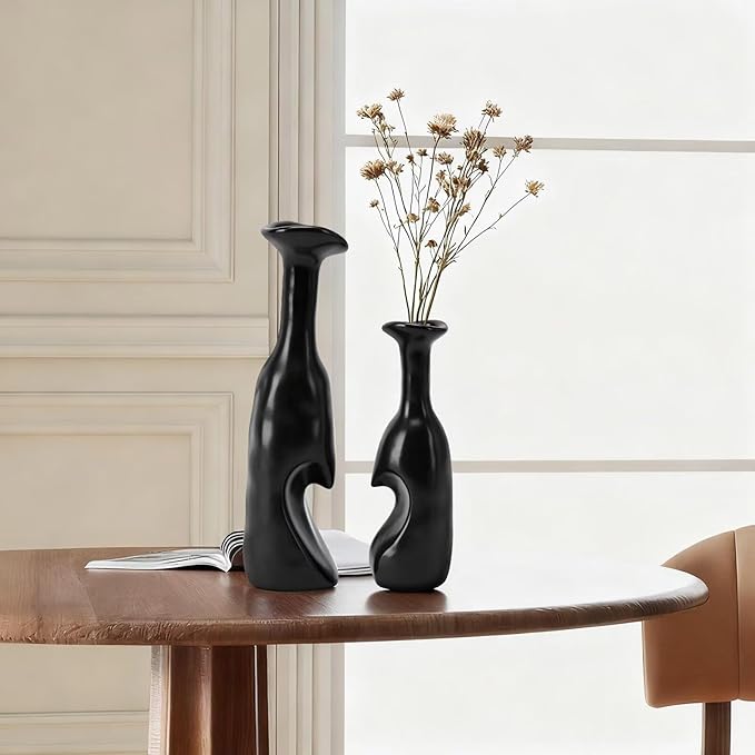Heart Shaped Small Ceramic Vases Set of 2 Home Decor Boho Vase Modern Matte - Image 5