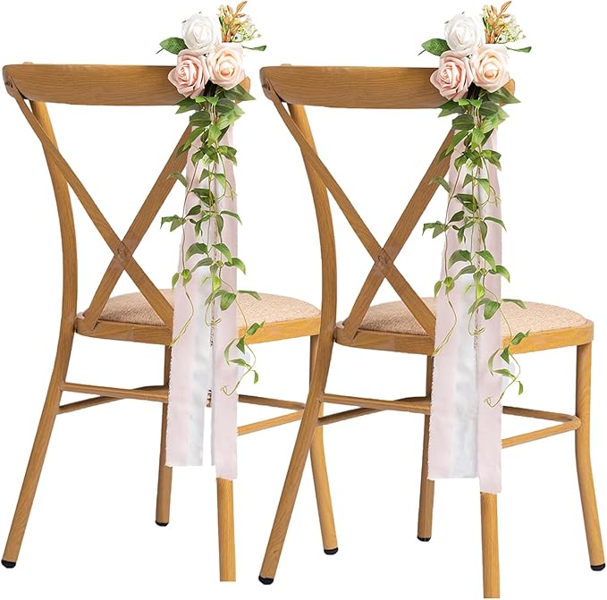 Meldel Wedding Chair Decorations Set of 10 Aisle Artificial Flowers White Pink by Meldel