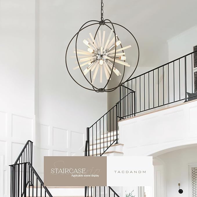 23.6" Black Chrome 12-Light Globe Sputnik Chandelier Modern Adjustable Hanging - Image 4
