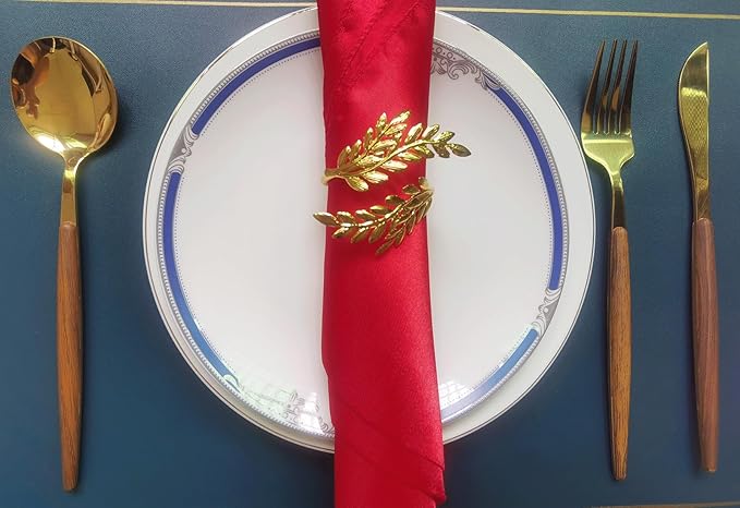 Gold Leaf Napkin Rings Set of 6, Metal Wheat Leaf Napkin Rings - Image 6