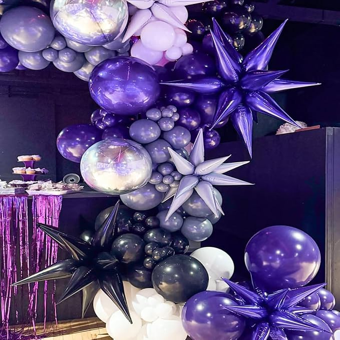 Purple Black Star Balloons 12pcs, 27/22 Inch Foil Star Explosion Balloons - Image 2