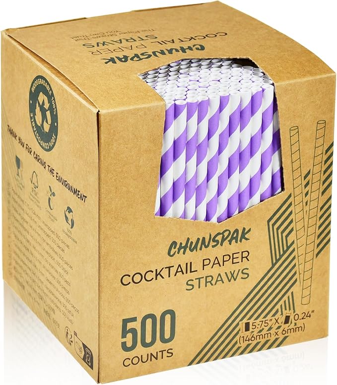 Small Purple Paper Cocktail Straws, 5.75 inch, Disposable Short Sipping & by chunspak