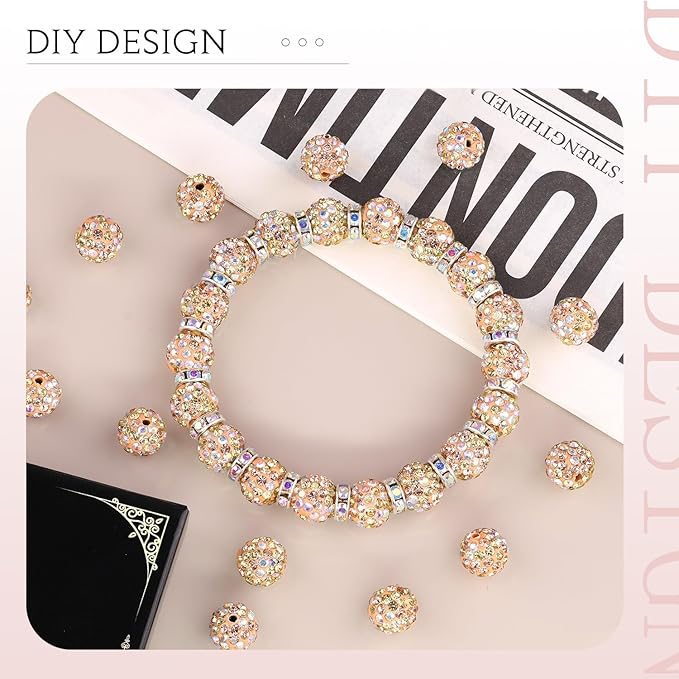 150pcs 10mm Rhinestone Beads for Jewelry Making, Light Peach AB Shiny Round - Image 4