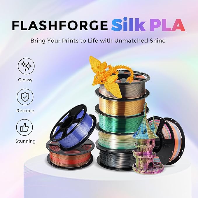 FLASHFORGE Silk PLA Filament 1.75mm Violet, 3D Printer Filament 1kg Spool - Image 2