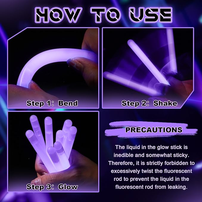 Lewtemi 4" or 6" 100 Pack Bright Glow Sticks Bulk, Glow in The Dark Party - Image 3