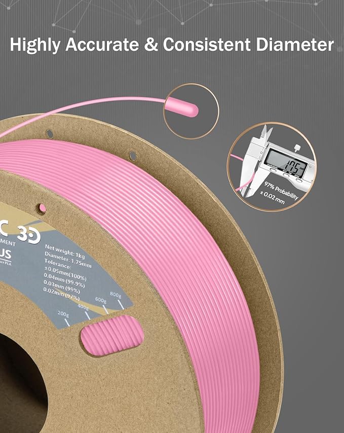 DURAMIC 3D PLA+ Filament 1.75mm 1Kg Pink, PLA Plus Filament 1Kg Spool Tougher - Image 3