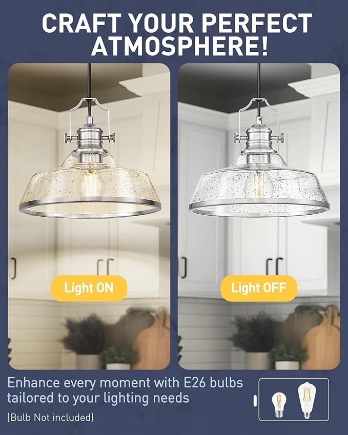 kudos Brushed Nickel Pendant Lights Kitchen Island, Large Pendant Light - Image 6