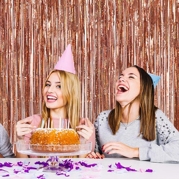 TONIFUL 3Pcs Laser Rose Gold Door Streamers, Laser Rose Gold Photo Booth - Image 3