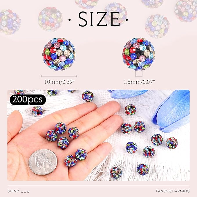 200pcs 10mm Black Mixed Rhinestone Beads - Image 2