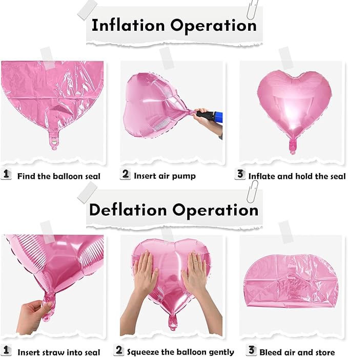Heart Foil Balloons, 18 Inch White & Pink Heart Shape Mylar Balloons - Image 6