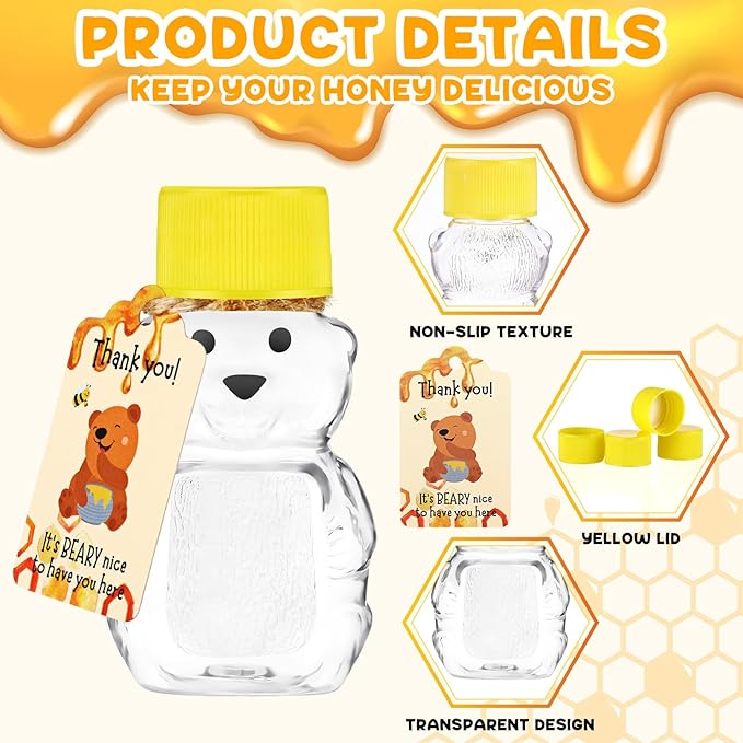 96 Sets 2 oz Plastic Honey Bear Bottle Bear Shape Clear Empty Honey Jar 96 Tags - Image 3