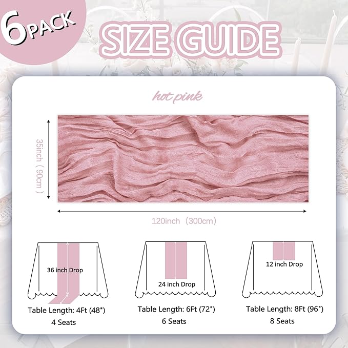 6 Pack Dusty Pink Cheesecloth Table Runner 10ft Boho Gauze Fabric Cheese Cloth - Image 2