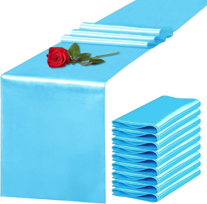 10 Pack Satin Table Runner 12 x 108 Inch Long Blue Silk Table Runner by Unknown
