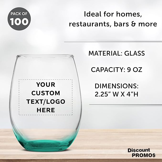 Custom Stemless Wine Glass 9 oz. Set of 100, Personalized Bulk Pack - Image 4