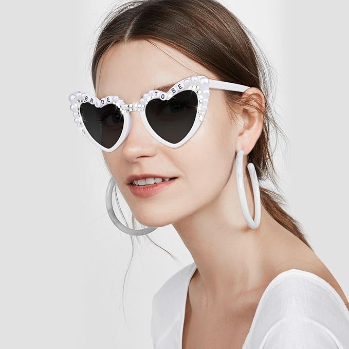 Bride Sunglasses for Bachelorette White Heart Glasses for Bride to Be Gift - Image 2