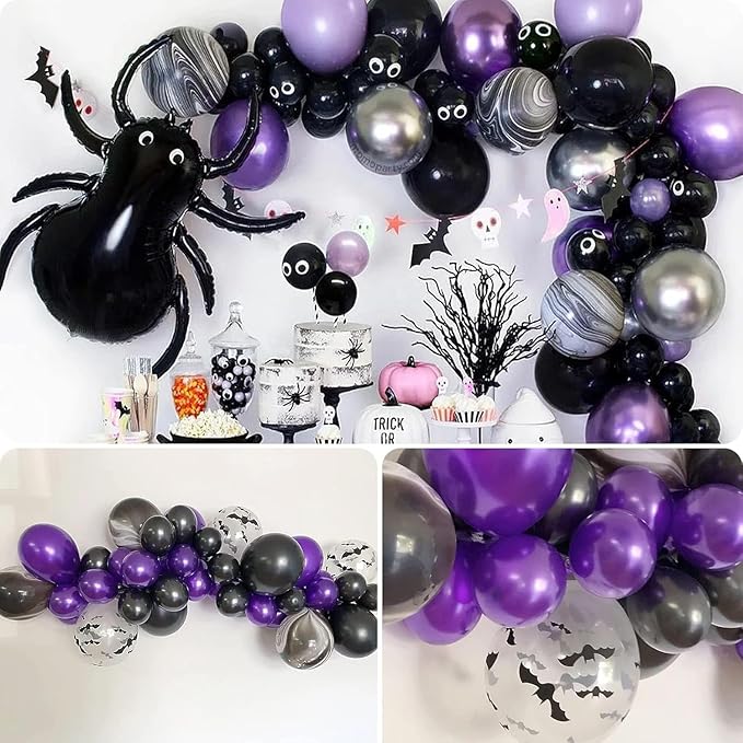 Halloween Balloons, Metallic Purple and Halloween Bat Printed Clear Balloon - Image 4