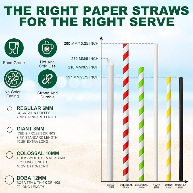 10.25 Inch Extra Long Fat Sturdy Paper Drinking Straws - Image 9