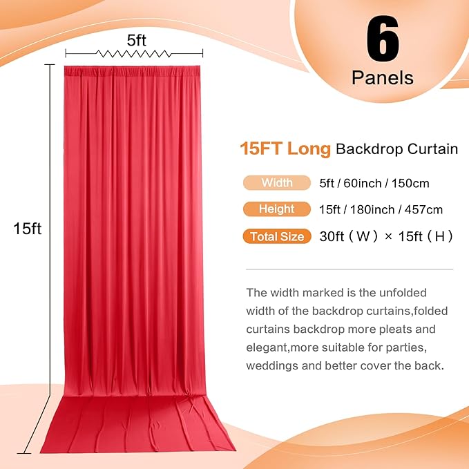 30ft x 15ft Red Wrinkle Free Backdrop Curtains - Image 2